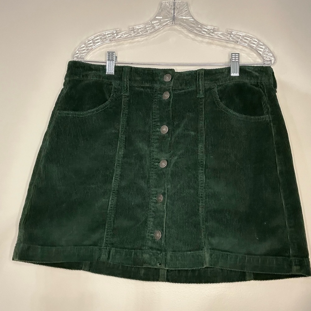 American Eagle Button Front Forest Green Super Hi-Rise Mini Skirt